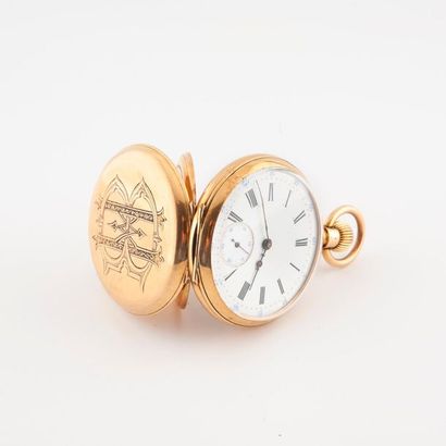 null Gouset watch in yellow gold (750). 
 Encrypted back cover. 
White enamelled...