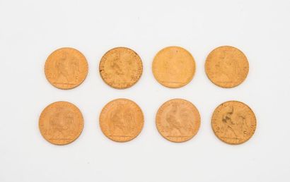 France Lot of 8 coins of 20 gold francs, Third Republic: 1905. 1907. 1911. 1912....