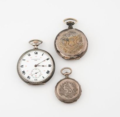 Three silver pocket watches (min. 800), including...