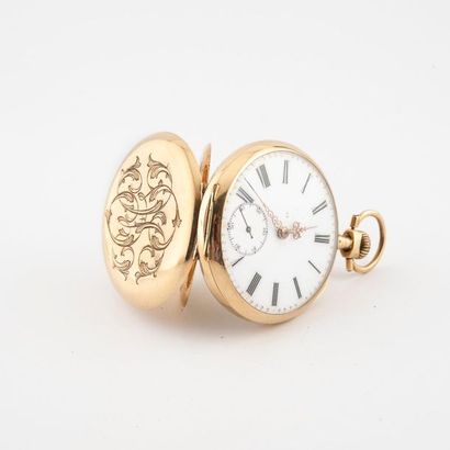 null Gusset watch in yellow gold (750). 
 Encrypted back cover. 
White enamelled...