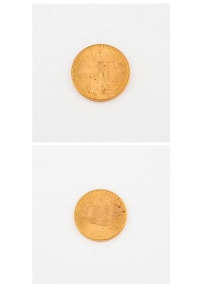 ÉTATS UNIS Gold 20 dollard coin, 1920. 
Weight : 33.4 g. 
 Stripes. 
