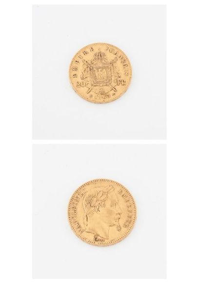 France 20 Francs gold, Napoleon III, 1863 Strasbourg. 
Weight: 6.4 g. 
 Wear and...