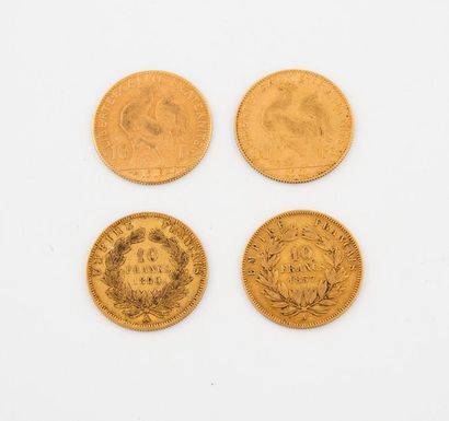France Lot of 4 coins of 10 francs: 
- Napoleon III, 1857 Paris, 1860 Paris.
- IIIrd...