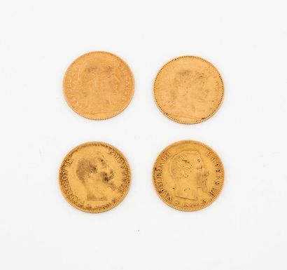 France Lot of 4 coins of 10 francs: 
- Napoleon III, 1857 Paris, 1860 Paris.
- IIIrd...