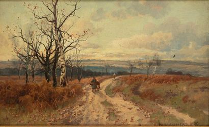 William MANNERS (1860-1930) 
*An animated autumn trail, 1890.
Oil on panel.
Signed...