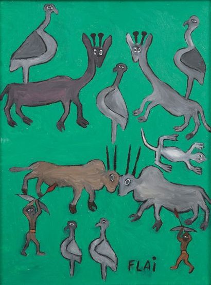 Fulai SHIPIPA (1954) 
*Bush Animals, 2002.
Huile sur toile.
Signée en bas vers la...