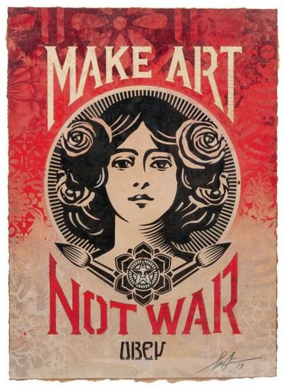 Shepard FAIREY (né en 1970) 
Make Art not War, 2019
Pochoir de peinture aérosol et...