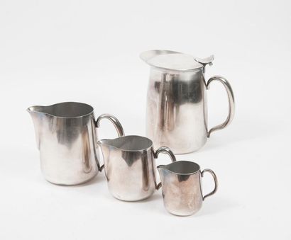CHRISTOFLE & CHRISTOFLE HOTEL Three diminishing size jugs and a silver plated metal...