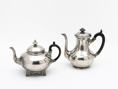 RAVINET DENFERT Service à thé et à café (5 pièces) en métal argenté, de forme balustre,...