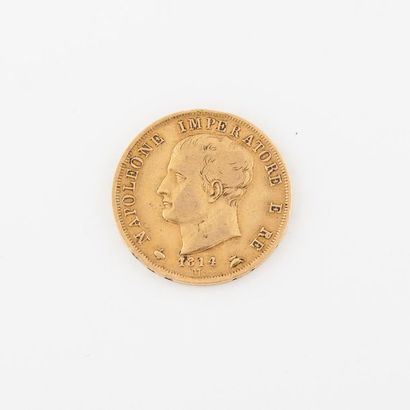 ITALIE Pièce de 40 lire, Napoléon, 1814 M. 
Poids net : 12.8 g. 
Usures, petits chocs...