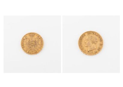 ITALIE Pièce de 40 lire, Napoléon, 1814 M. 
Poids net : 12.8 g. 
Usures, petits chocs...