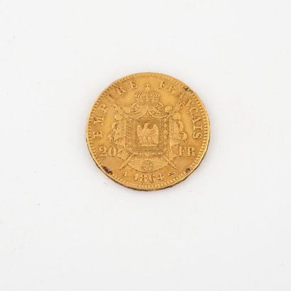 France Pièce de 20 francs or, Napoléon III, 1864 Paris. 
Poids net : 6.4 g. 
Usures....