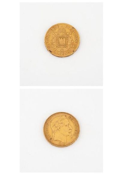 France Pièce de 20 francs or, Napoléon III, 1864 Paris. 
Poids net : 6.4 g. 
Usures....