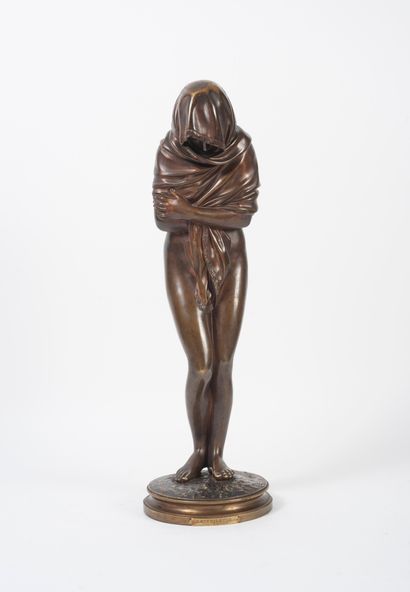 D'après Jean Antoine HOUDON (1741-1828) The Chilly One. 

Bronze print with brown...