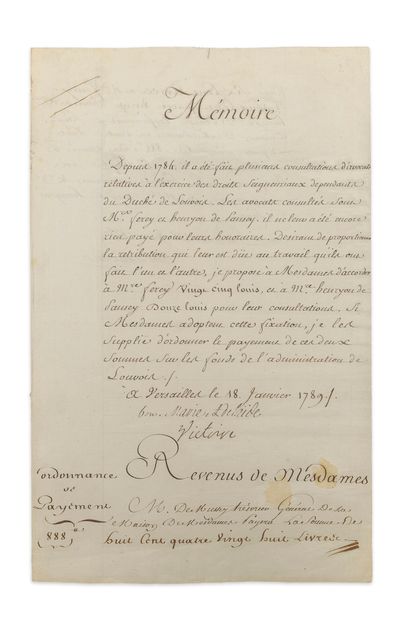 null MESDAMES. P.S. by Marie-Adélaïde (with the word "bon" autograph) and Victoire,...