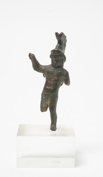 Art romain, IIe-IIIe siècle. Statuette of Mars Ultor naked, arm raised. He is wearing...