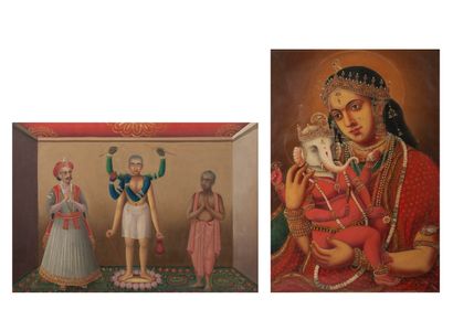 INDE, fin du XIXème ou début du XXème siècle - Portrait of Parvati holding Ganesh...