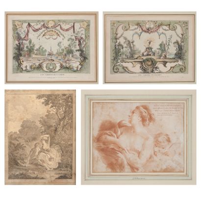 Set of 4 engravings : 
- Huquier after Watteau:...