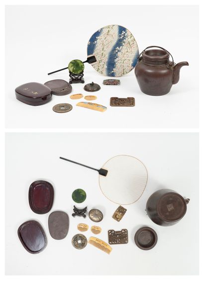 CHINE, XIXème-XXème siècles - boucle de ceinture en bronze et émaux cloisonnés polychromes...