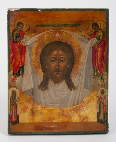 RUSSIE, XIXème siècle Mandylion or Holy Face.

Icon.

Tempera on wood.

25 x 30.5...