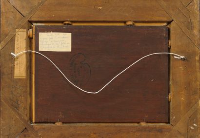 Paul VERNON (1796-1875) Pêcheur sur un étang. 

Huile sur panneau. 

Signée en bas...
