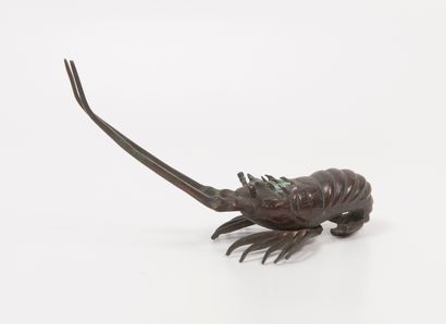 JAPON, vers 1900-1920 Crayfish in patinated bronze. 

Length : 19.5 cm. 

Patina...