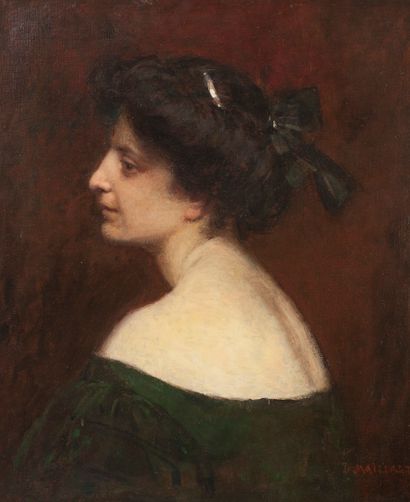 Diogène MAILLART (1840-1926) Femme de profil, un ruban noir noué dans ses cheveux.

Huile...