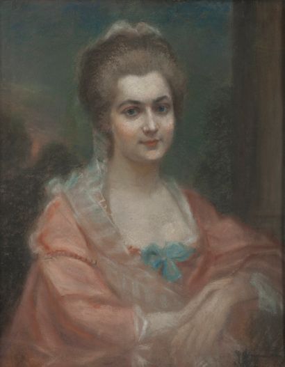 Ecole française dans le goût du XVIIIème siècle Portrait de femme à la robe rose...