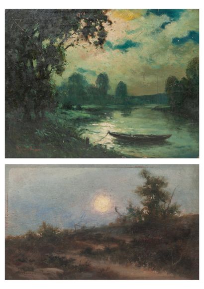 Joseph Jacques REYMANN (1848-?) Colline animée de buissons, au crépuscule.

Huile...