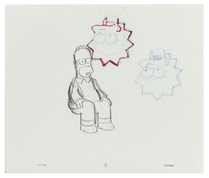 Studio Matt Groening Homer (recto) & Maggie (verso). Les Simpson.
Mine de plomb et...