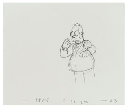 Studio Matt Groening Homer. Les Simpsons.
Crayon sur papier. 
Annotations en bas...