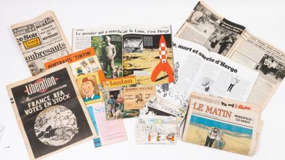 null Important lot de journaux et revues sur Tintin annonçant le décès de Hergé comprenant...