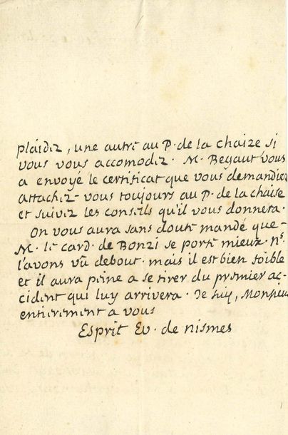 FLÉCHIER Esprit (1632-1710) prelat, eveque de Nimes, orateur religieux. 
3 L.A.S....