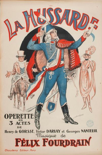 Lot d'affiches sur papier Comprenant : 
- Tcherko, opérette hongroise en deux actes.
Signée...