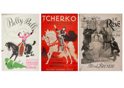 Lot d'affiches sur papier Comprenant : 
- Tcherko, opérette hongroise en deux actes.
Signée...