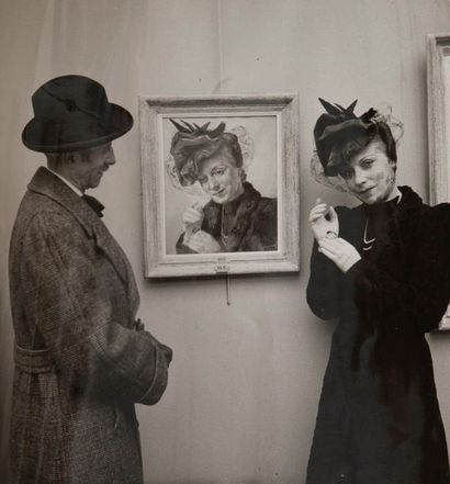 Lucien Hector JONAS (1880-1947) Portrait de femme à la voilette, 1942.
Gouache sur...