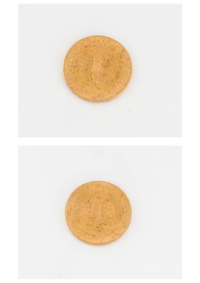 MEXIQUE 50 gold pesos coin, Centenario. 

Net weight: 41.6 g. 

Slight scratches...