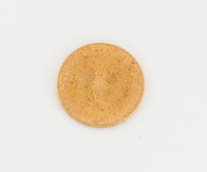 MEXIQUE 50 gold pesos coin, Centenario. 

Net weight: 41.6 g. 

Slight scratches...
