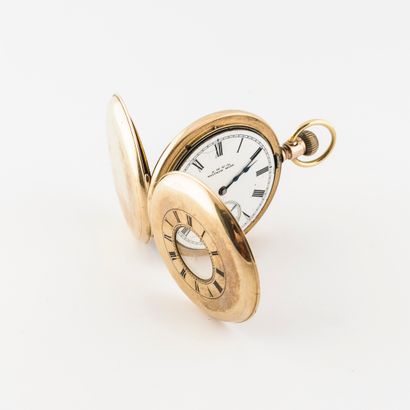 A.W.W & Co WALTHAM Mass Montre de gousset demi-savonnette en or jaune (585). 

Couvercle...