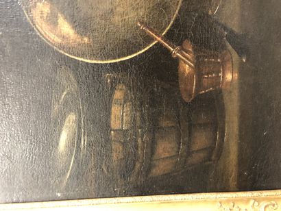 ECOLE de SEVILLE du XVIIème siècle 1- Still life with copper basin, ironed wooden...