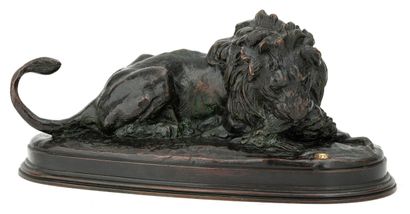Antoine-Louis BARYE (1795-1875) Lion devouring a doe.
Bronze print with a shaded...