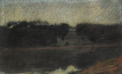 Charles-Marie DULAC (1866-1898) Riverbank.
Pastel on paper pasted on cardboard.
Signed...
