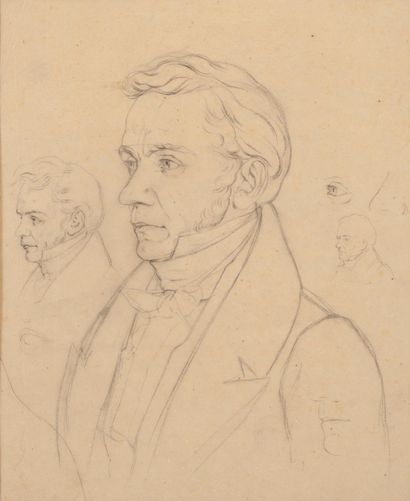 Anton HAHNISCH (1817-1897) 1-Etude pour un portrait d'homme.
Crayon noir sur papier...