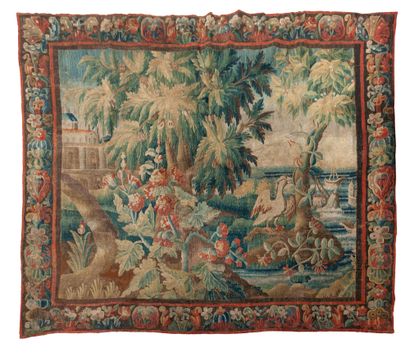 AUBUSSON, XVIIIème siècle Polychrome woollen tapestry decorated with a large bird...