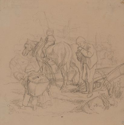 Oscar PLETSCH (1830-1888) Les Travaux des champs, 1863.
Pencil on paper.
13.9 x 14,...