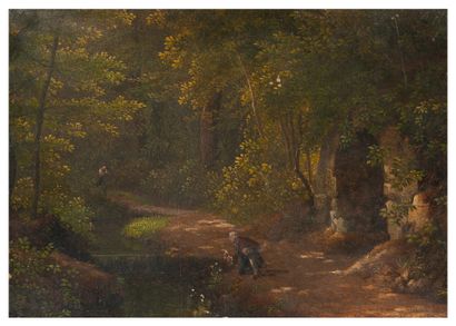 Attribué à Alexandre Hyacinthe DUNOUY (1757-1841) 
Deux vues du parc d'Ermenonville...