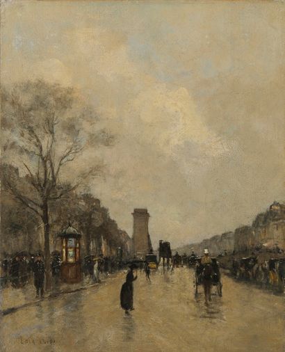 Luigi LOIR (1845-1916) Calèches on Parisian boulevards.
Oil on canvas.
Signed lower...
