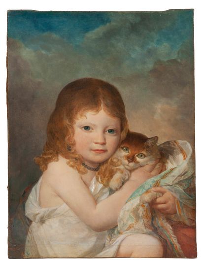 Entourage de Marguerite GERARD (Grasse 1761-Paris 1837) Jeune fille au chat.
Huile...