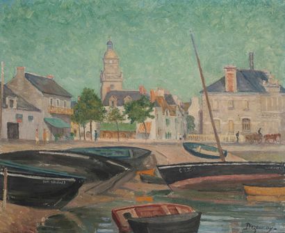Émile Alfred DEZAUNAY (1854-1938) Le port du Croisic.
Huile sur toile.
Signée en...