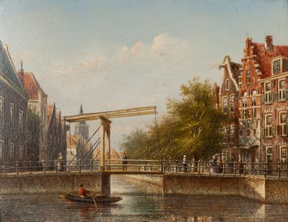 Johann Franciscus SPOHLER (1853-1894) Vue du Staalmeesterbrug à Amsterdam avec le...